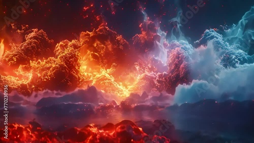 Fire and Ice with spark concept design on black background, Illustration, blue and red flames photo