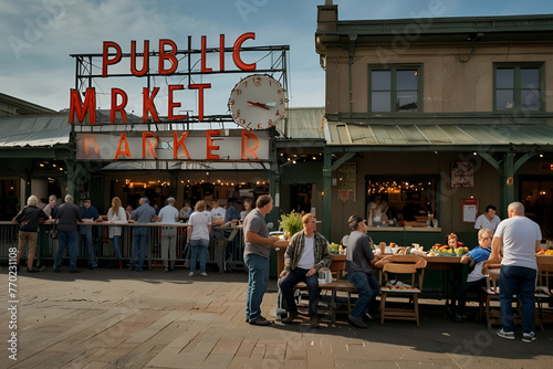 Obraz na płótnie The Front of Pike Place Market - Public Market.generative.ai w salonie