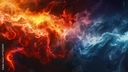 Fire and Ice with spark concept design on black background, Illustration, blue and red flames photo
