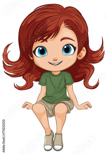 Vector graphic of a happy young girl sitting down