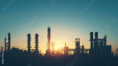 Industrial Architecture Silhouetted Against a Vivid Blue Sky