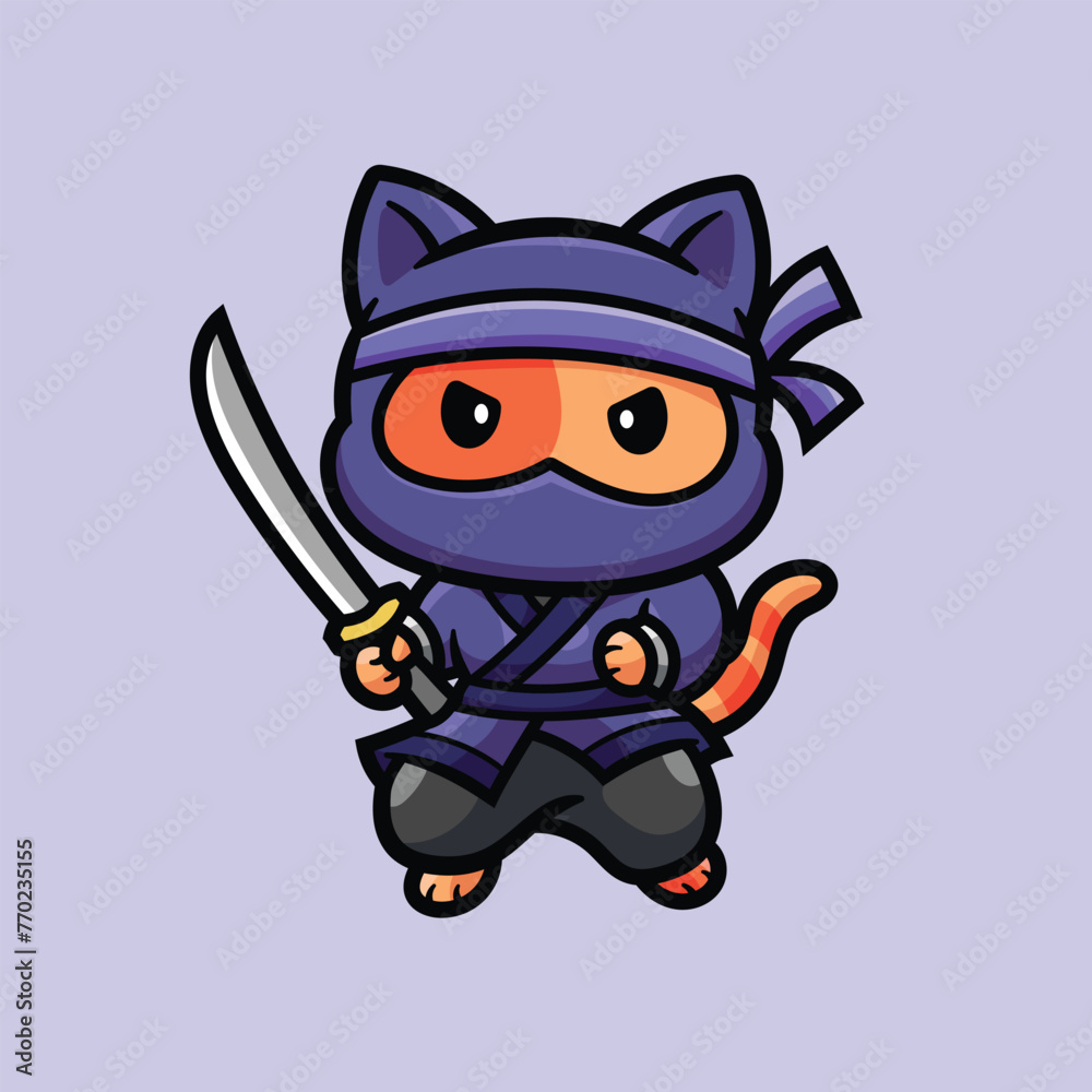 vector illustration of a cute cartoon ninja cat vector illustration of a cute cartoon ninja cat