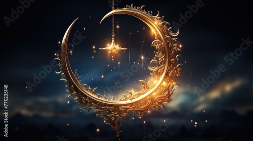 ramadan crescent moon illustration. photo