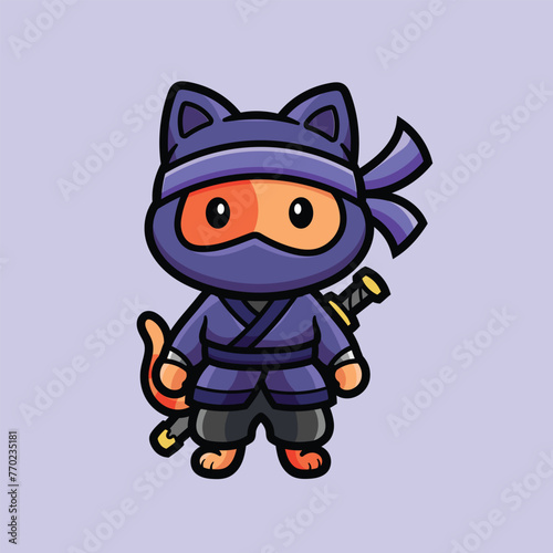 vector illustration of a cute cartoon ninja cat