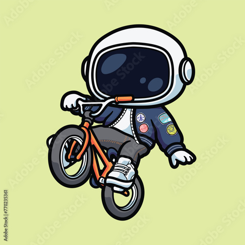 vector illustration design of cute astronaut riding a bicycle