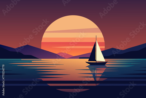 illustration of behind a sailboat on the horizon