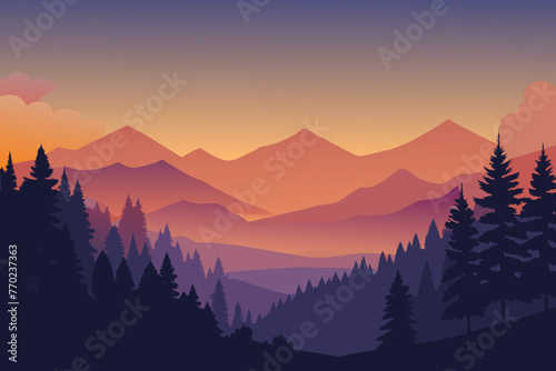 illustration of sunset with magical forest © CreativeDesigns