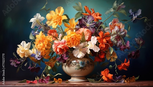 Mixed Colors of Carnival flower vibrant bouquet of wildflowers in a vase. © ArtWorld