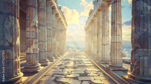 ancient greek or roman ruins as wallpaper background photo