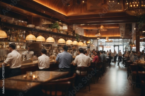 crowded restaurants filled with customers, waiters and bartenders working © free