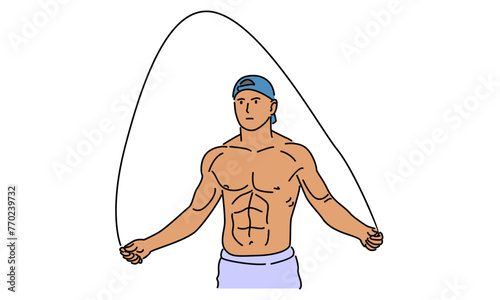 line art color of man exercise jumping with skipping rope