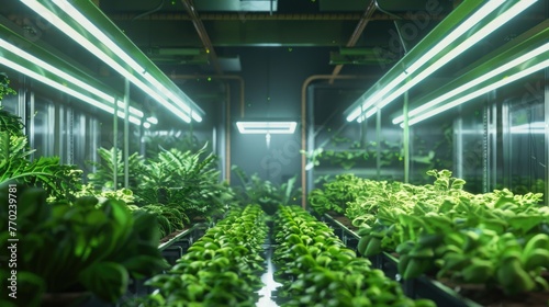A green warehouse dedicated to hydroponic agriculture, showcasing a lush environment for yearround vegetable production , 3D illustration