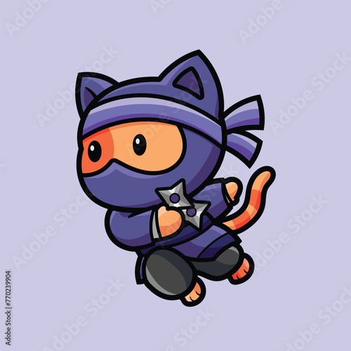 vector illustration of a cute cartoon ninja cat