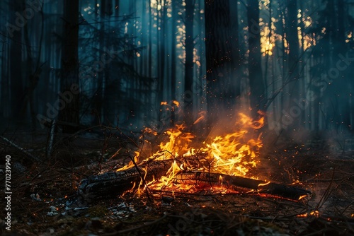 fire in the forest, burning woods