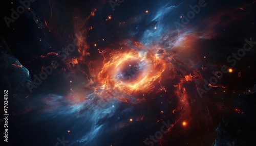 Colorful nebula rising start, red giant, black hole, deep space