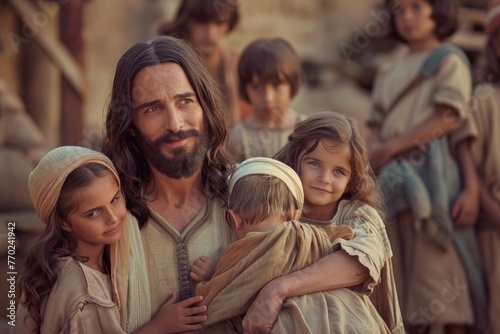 A gentle depiction of Jesus with children, showing love and guidance