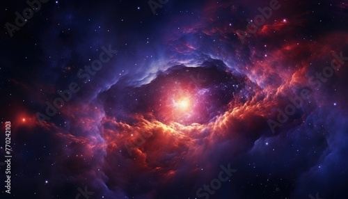 Colorful nebula rising start, red giant, black hole, deep space