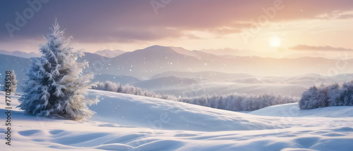 Beautiful background of light snowfall falling over the snowy valley © Rat Art