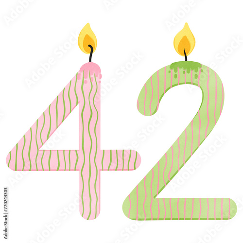 42nd Birthday candles number for decoration, age, anniversary, celebration, burning candles 