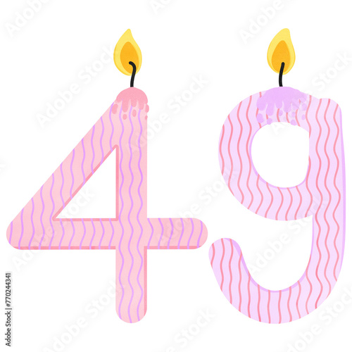49th Birthday candles number for decoration, age, anniversary, celebration, burning candles 