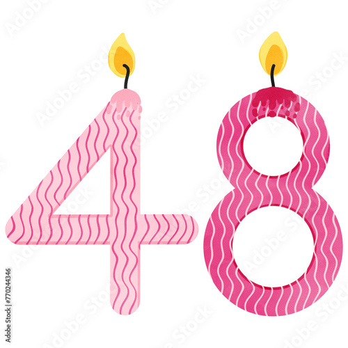 48th Birthday candles number for decoration, age, anniversary, celebration, burning candles 