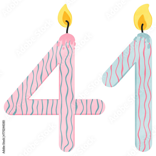 41st Birthday candles number for decoration, age, anniversary, celebration, burning candles 