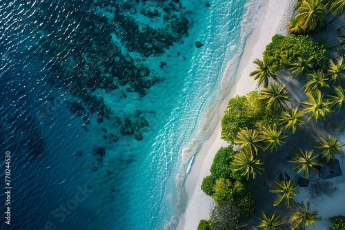 view from above paradise landscape, summer island background drone view