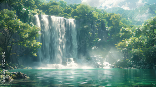 Waterfall in the forest. Created with Ai