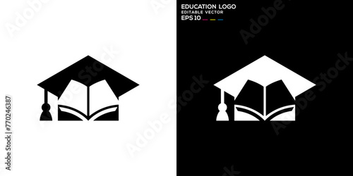 Vector design template of graduation hat and book logo, education, student, smart, academy, icon symbol EPS 10