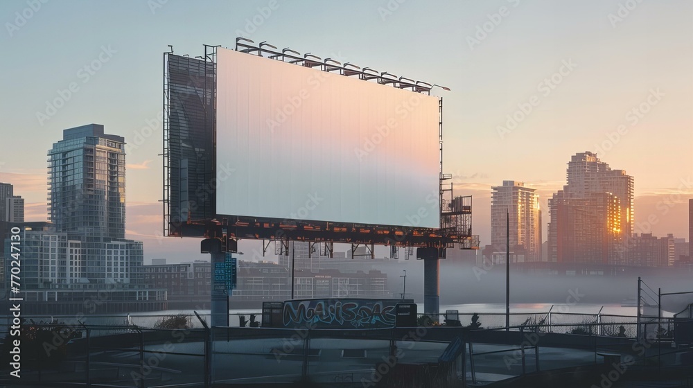 A large billboard with the word MAN on it is in the middle of a city A large billboard with the word MAN on it is in the middle of a city