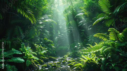 Tropical forest in the jungle. Created with Ai