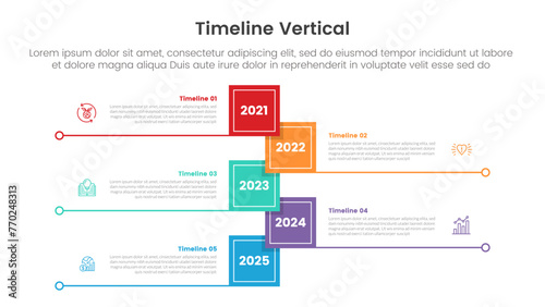 vertical timeline milestone infographic template banner with square shape and line bottom accessories with 5 point list information for slide presentation