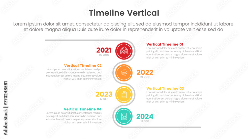 vertical timeline milestone infographic template banner with circle with line cycle circular with 4 point list information for slide presentation vertical timeline milestone infographic template banner with circle with line cycle circular with 4 point list information for slide presentation