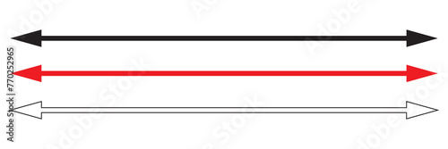 Horizontal dual sided long straight arrow signs. Black, red, stock pointer, direction, position symbol and double arrow icon isolated on white background. Vector graphic illustration. In eps 10.