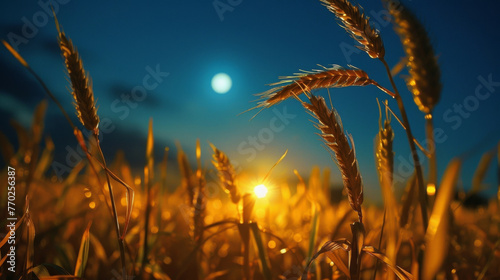 Bright s of gs shine in the moonlight a testament to the bountiful harvest season as the sky darkens to a deep shade of blue. . .