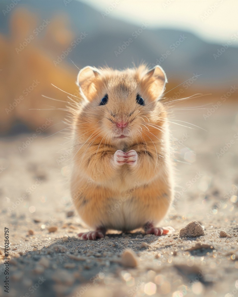 A small hamster sitting on the ground with its paws crossed. Generative AI. A small hamster sitting on the ground with its paws crossed. Generative AI.