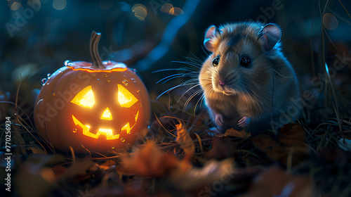 A colour line art illustration of hamster celebrating Halloween in the style of daniel clowes and beksinski, Generative Ai photo