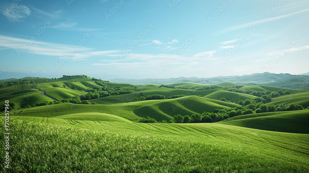 Serene Countryside: Rolling Hills and Farm Fields