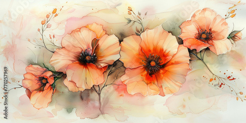 Bright and vibrant watercolor painting of orange poppies on a white background, a perfect addition to any floral art collection