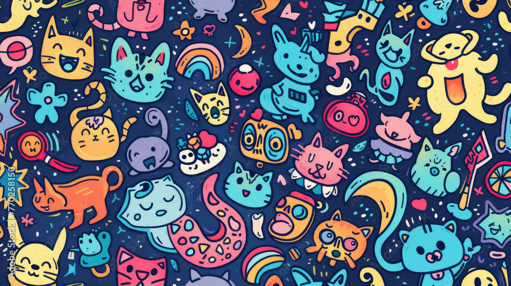 Adorable Cartoon Characters Illustration Texture Pattern Adorable Cartoon Characters Illustration Texture Pattern