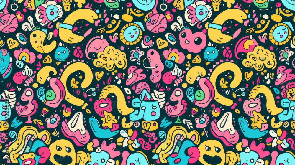 Adorable Cartoon Characters Illustration Texture Pattern Adorable Cartoon Characters Illustration Texture Pattern