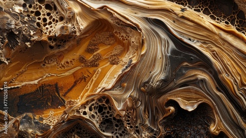 A magnified image of brown algal pigments evoking the texture and grain of a piece of driftwood. © Justlight