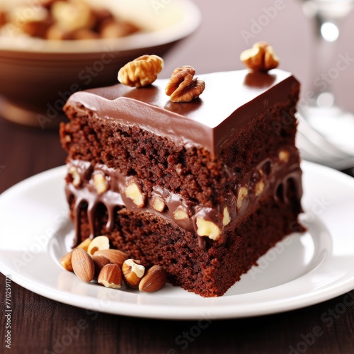 Piece of tasty homemade chocolate cake