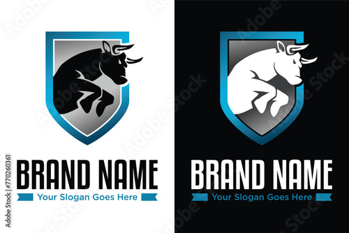 modern simple bull shield illustration vector logo design