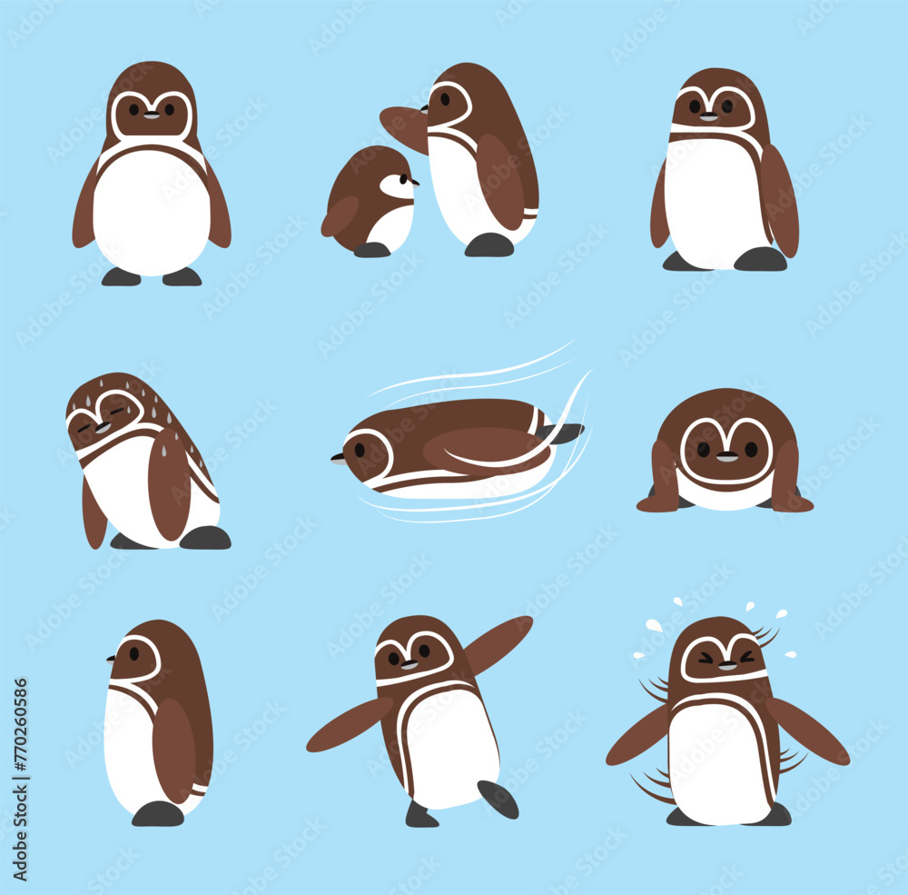 Obraz premium Galapagos Penguin Cute Set Cartoon Character Vector