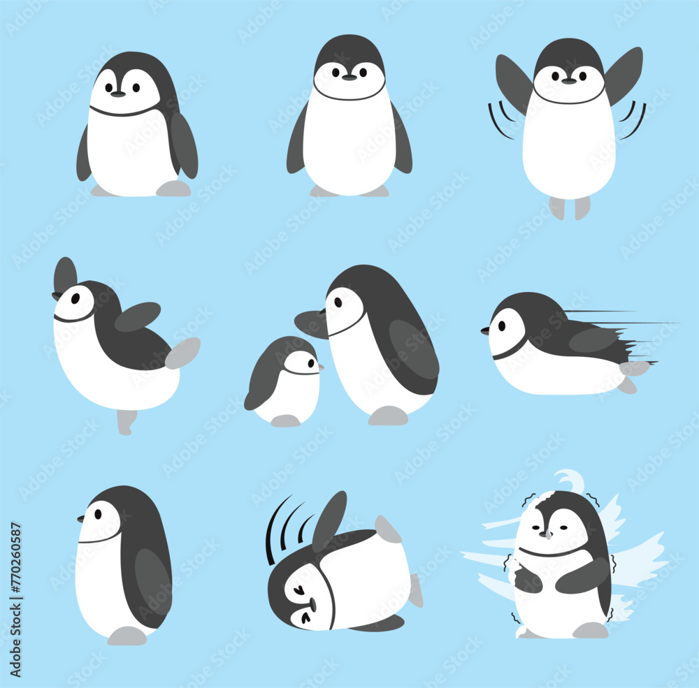Obraz premium Chinstrap Penguin Cute Set Cartoon Character Vector