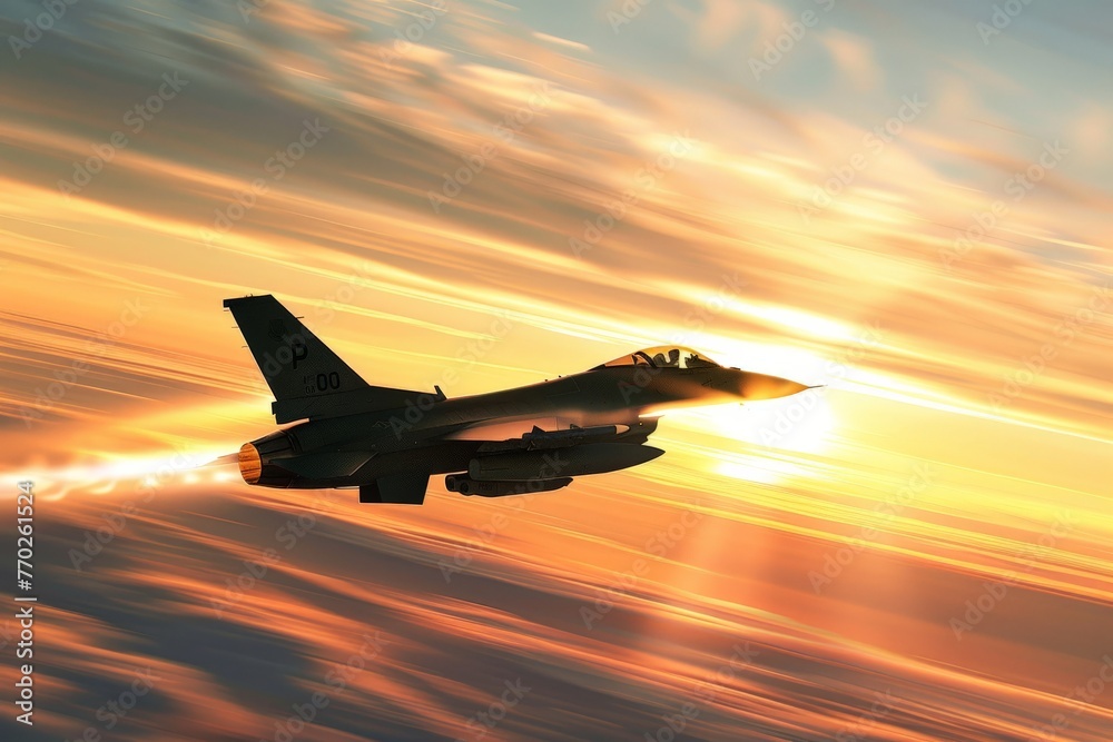 Jet fighter with sunset view Jet fighter with sunset view