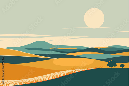 abstract landscape poster nature wall decor contemporary art print mid century mountain background vector illustration minimalist great plains colorful design