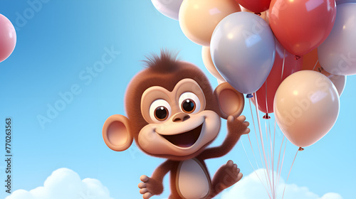 a monkey with ballons under the sky happiness preety balloonfun playfulmonkeys sunlight background