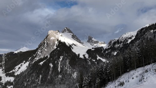 Discovering gorgeous mountain with snow summit enlightened, Dent d'Oche, Bernex photo